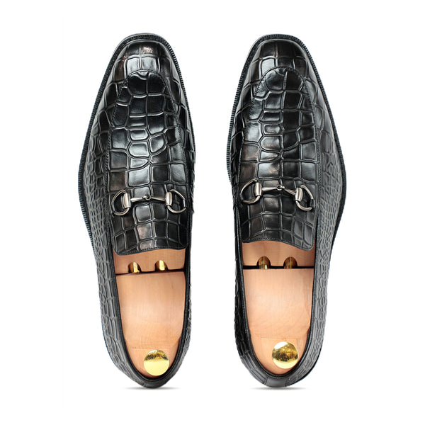 Horse Bit Croco Slip On Loafers