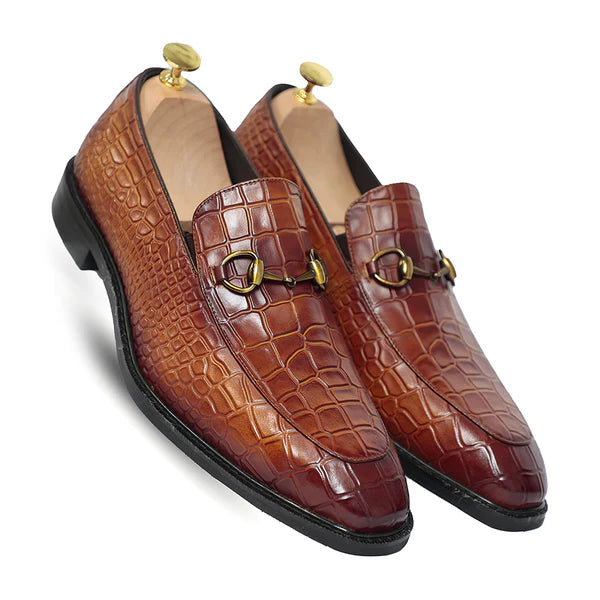 Horse Bit Croco Slip On Loafers