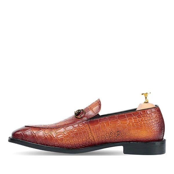 Black Horse Bit Croco Slip On Loafers