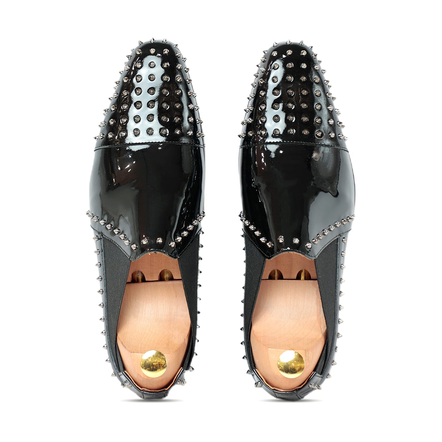 Black Patent Studded Slip On Loafers
