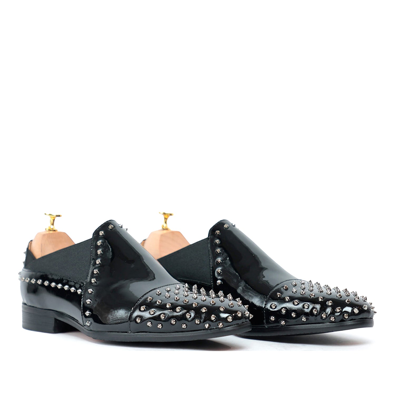 Studded Patent Leather Slip On Loafers