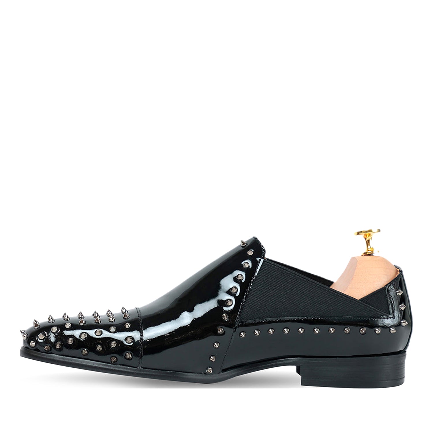 Black Patent Studded Slip On Loafers