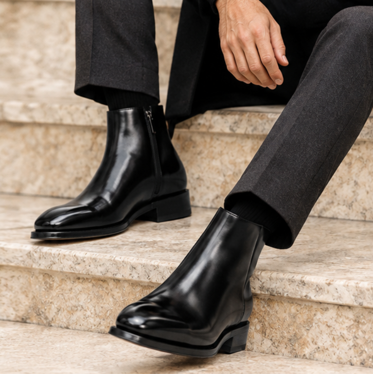 Leather Boots With Almond-Toe