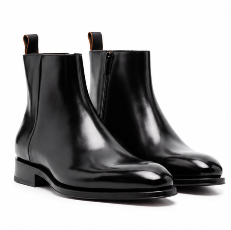 Leather Boots With Almond-Toe