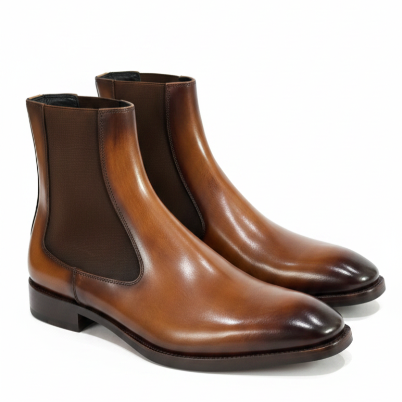 Luxury Polished Italian Leather Chelsea Boots