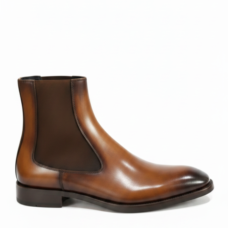 Luxury Polished Italian Leather Chelsea Boots