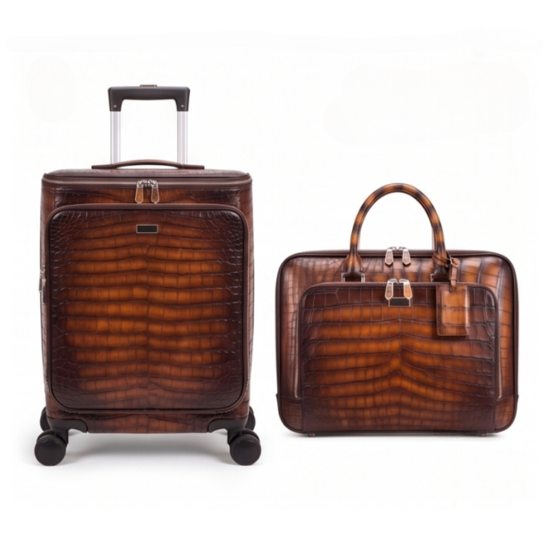 Luxury Croc Briefcase and Trolley Executive Luggage Set