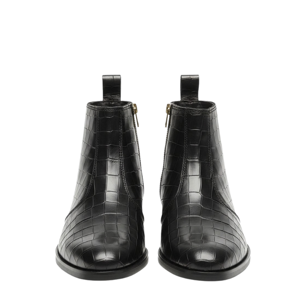 Luxury Croco Leather Golden Zipper Ankle Boots