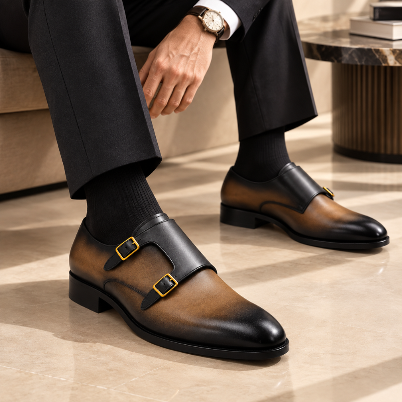 Luxury Dual Tone Double Monk Strap Shoe