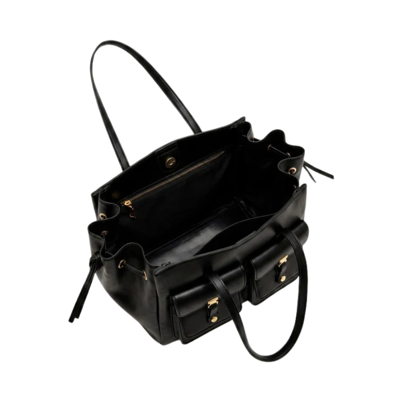 Luxury Elegant Double Pocket Leather Tote Bag