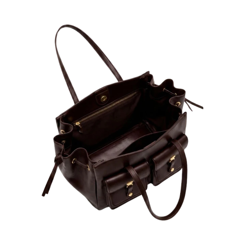 Luxury Elegant Double Pocket Leather Tote Bag