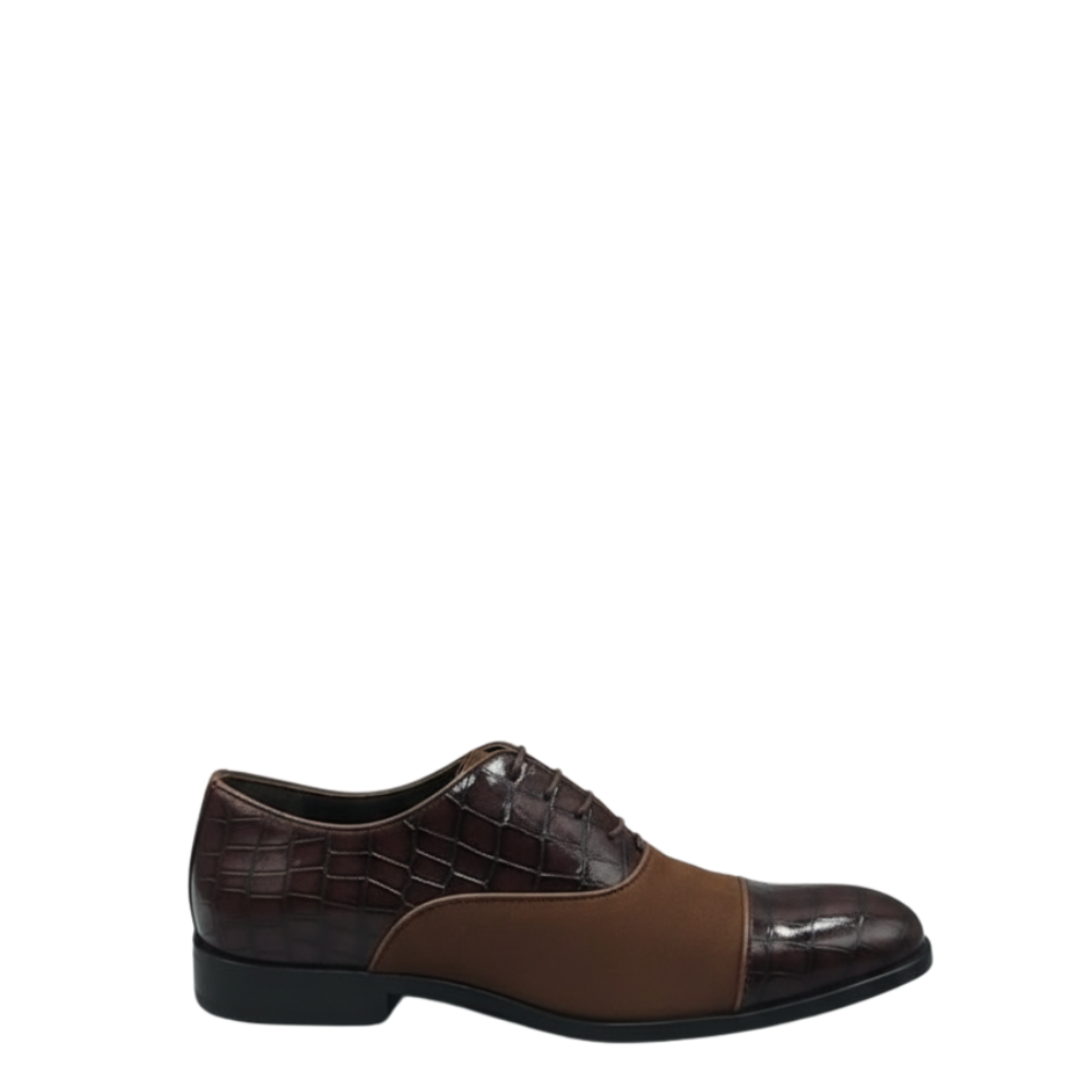 Luxury Italian Croc Panel Cap-Toe Oxfords