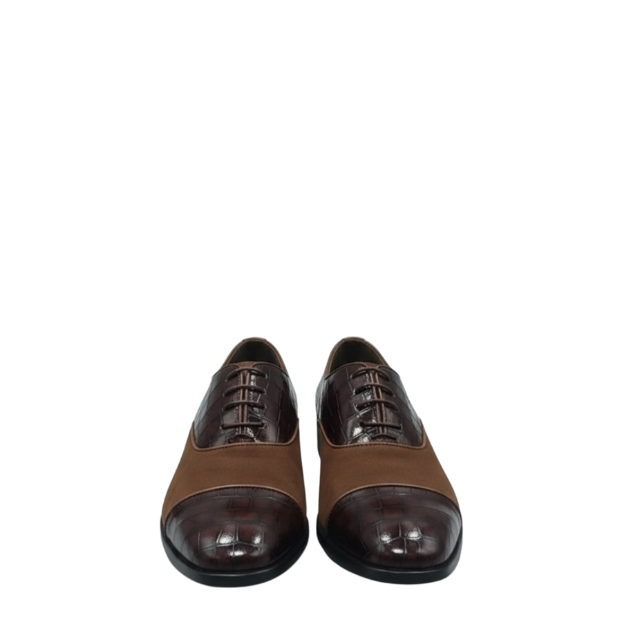 Luxury Italian Croc Panel Cap-Toe Oxfords