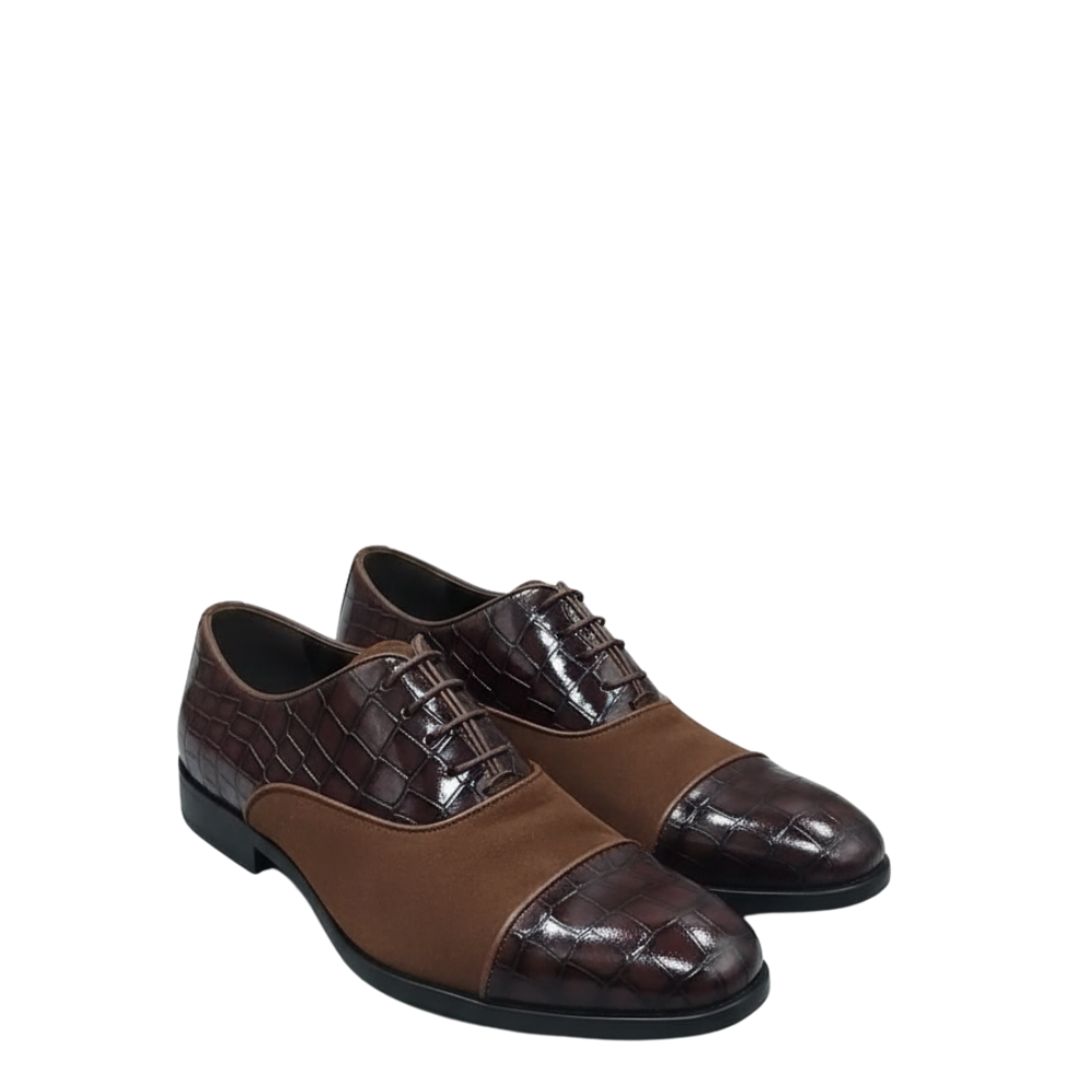 Luxury Italian Croc Panel Cap-Toe Oxfords
