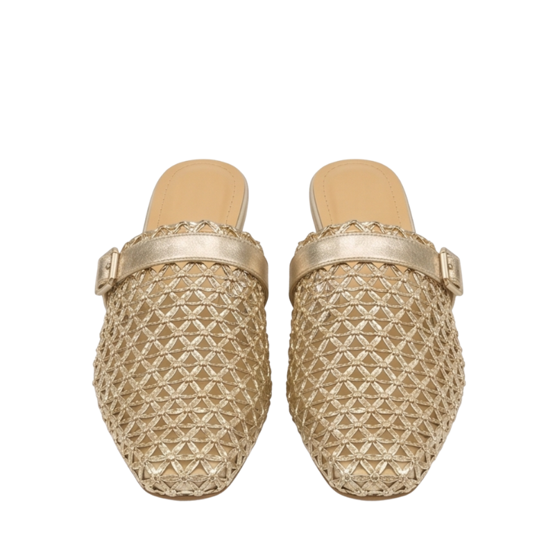 Luxury Metallic Woven Buckle Mule