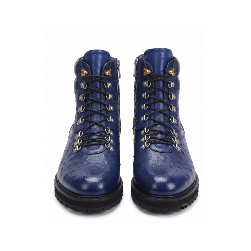 Luxury Ostrich Texture Lace-Up Ankle Boots