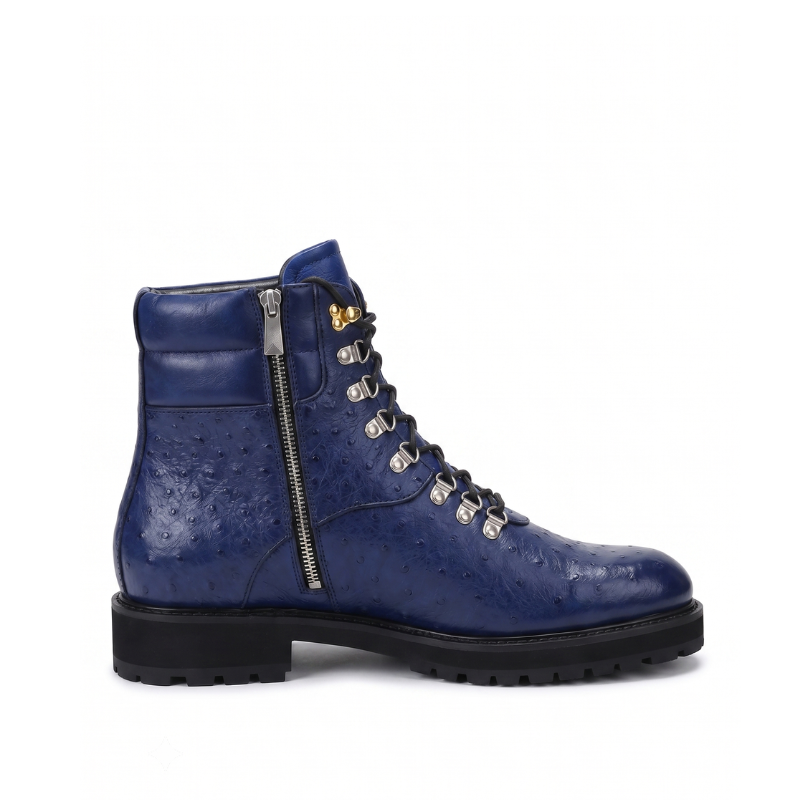 Luxury Ostrich Texture Lace-Up Ankle Boots
