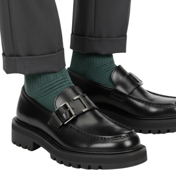 Luxury Rugged Buckle Leather Loafers