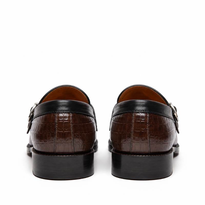 Majestic Croc Texture Buckle Leather Loafer