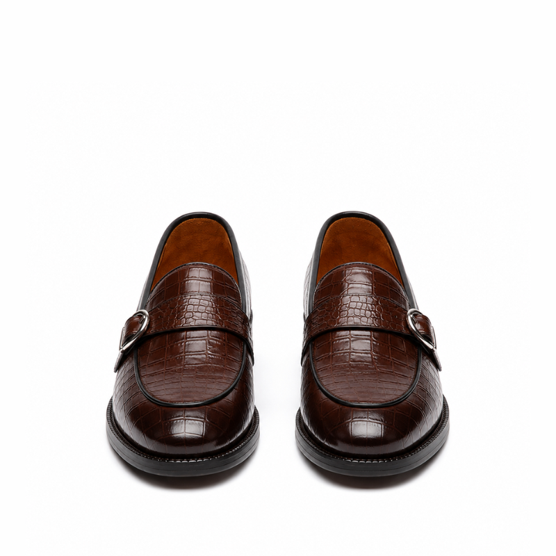 Majestic Croc Texture Buckle Leather Loafer