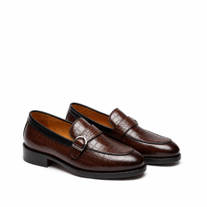Majestic Croc Texture Buckle Leather Loafer