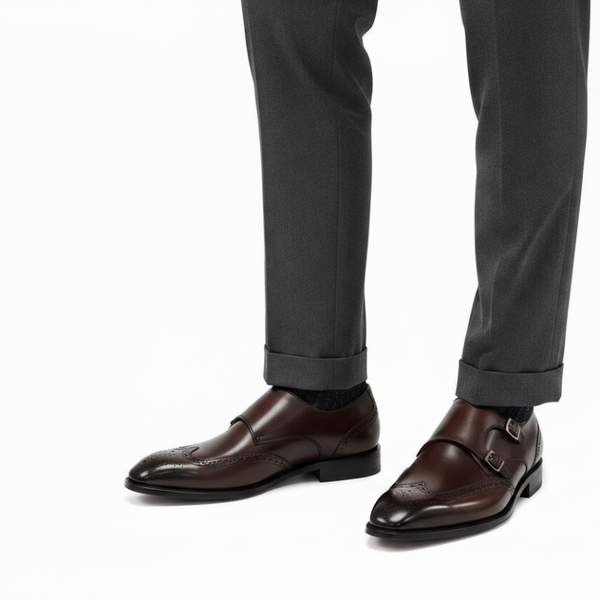Majestic Finish Brogue Detail Monk Strap Shoes