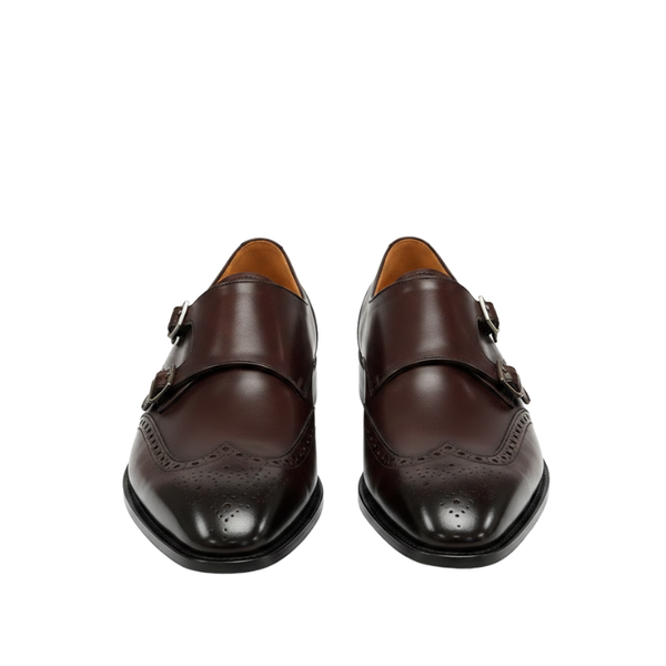 Majestic Finish Brogue Detail Monk Strap Shoes