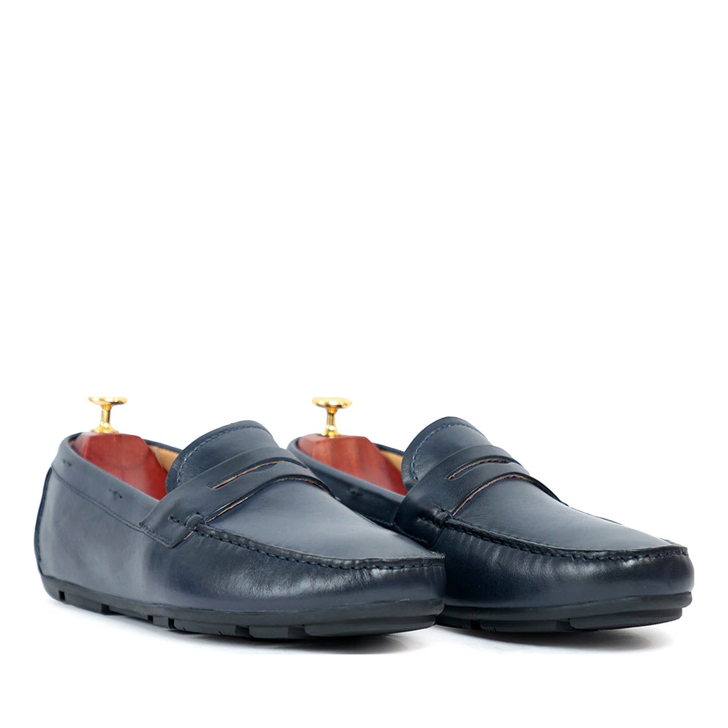 navy blue driving moccasins