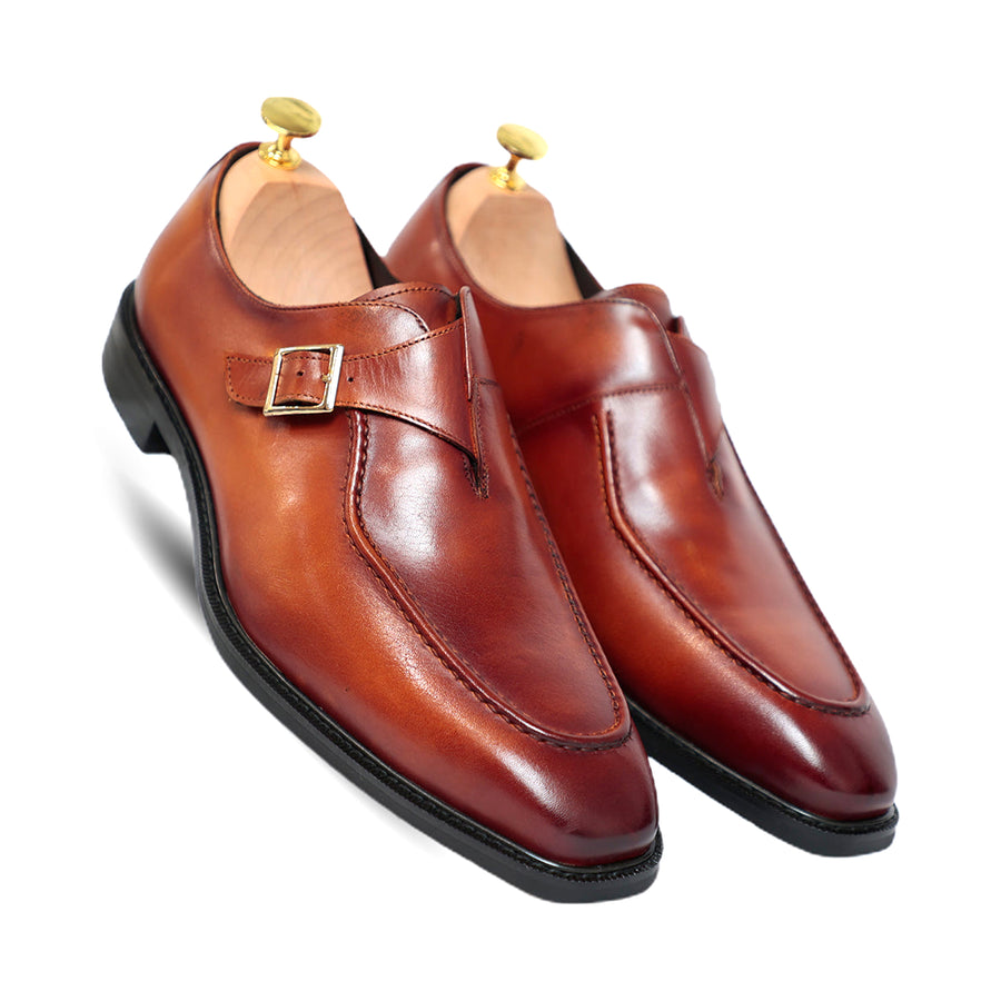 Melvin Plain Leather Single MonkStraps Shoe Black