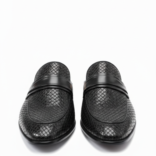 Menäó»s Croc-Embossed Woven Leather Mules