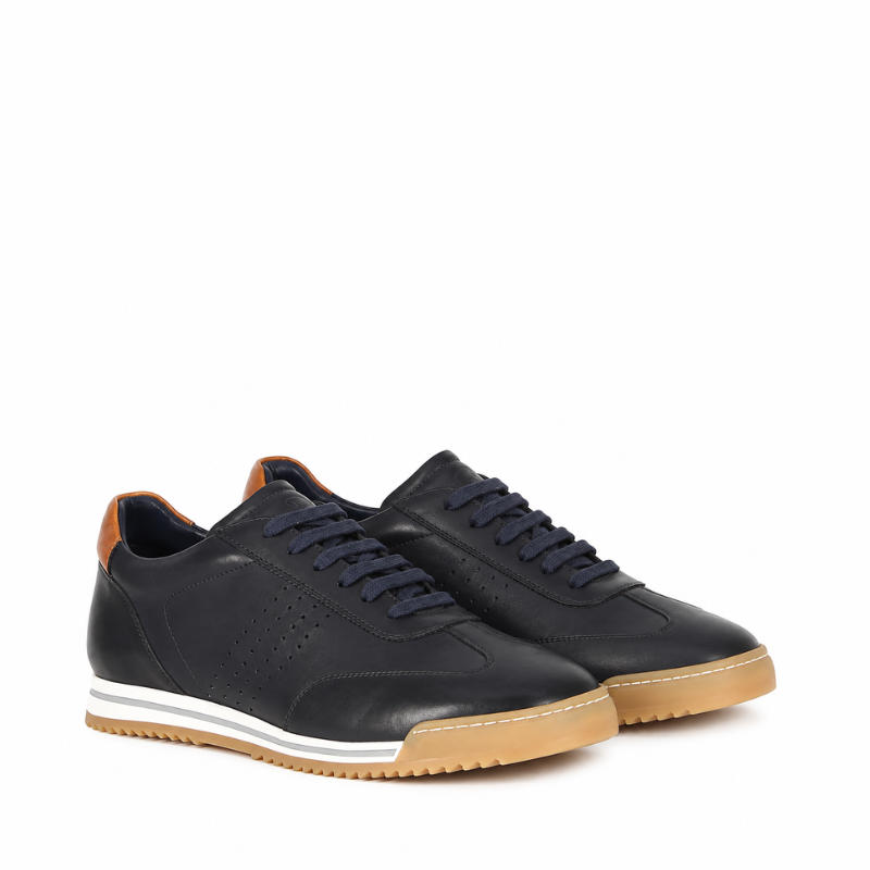 Men's Casual Sneaker In Blue Leather