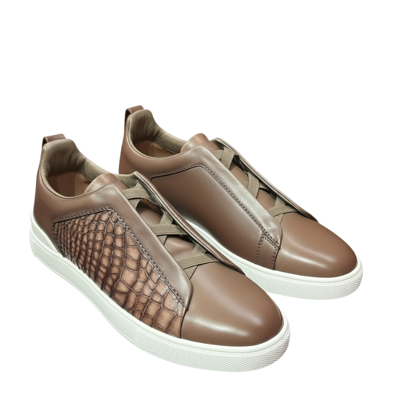 Men's Croc Sticth Style Casual Leather Sneakers