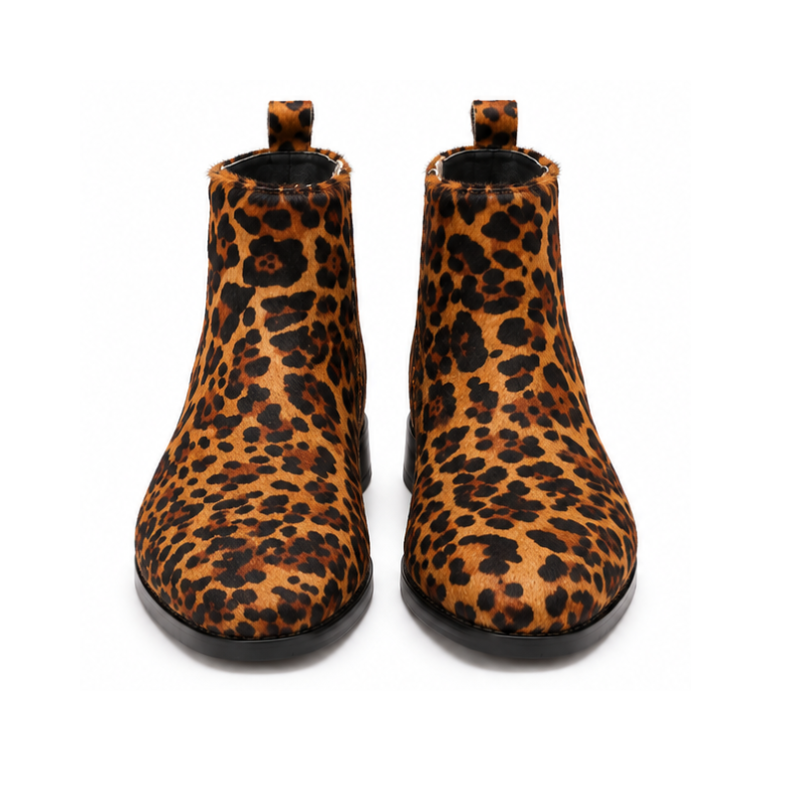 Men's Leopard Print Wild Elegance Rounded Toe Boot with Mid Block Heel