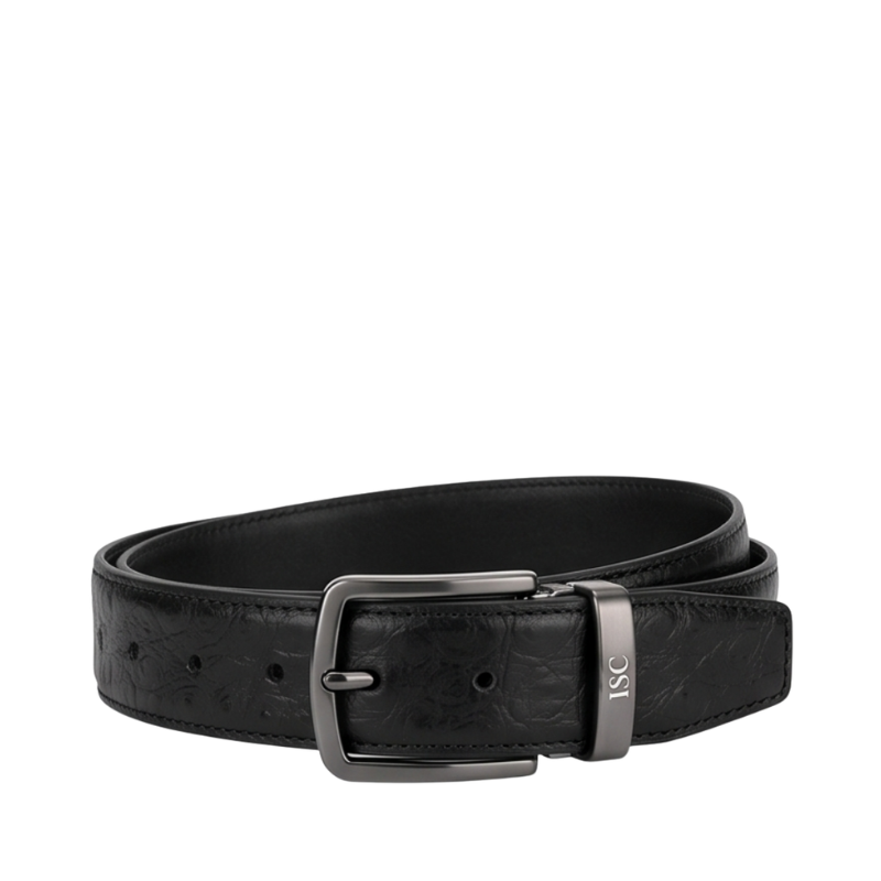 Midnight Ostrich Grain Genuine Leather Belt
