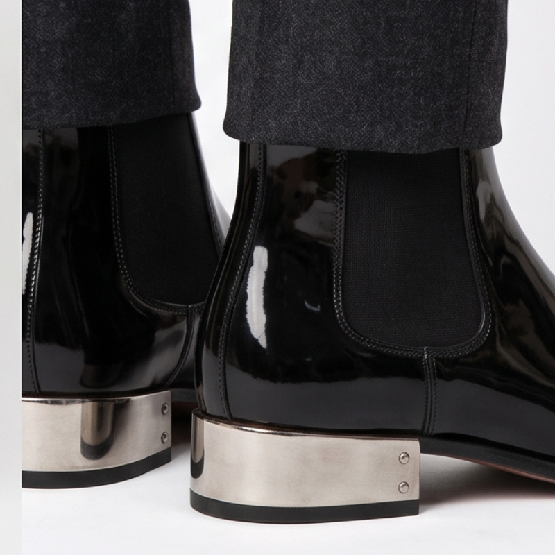 Midnight Elegance Metallic Heel Chelsea Boots