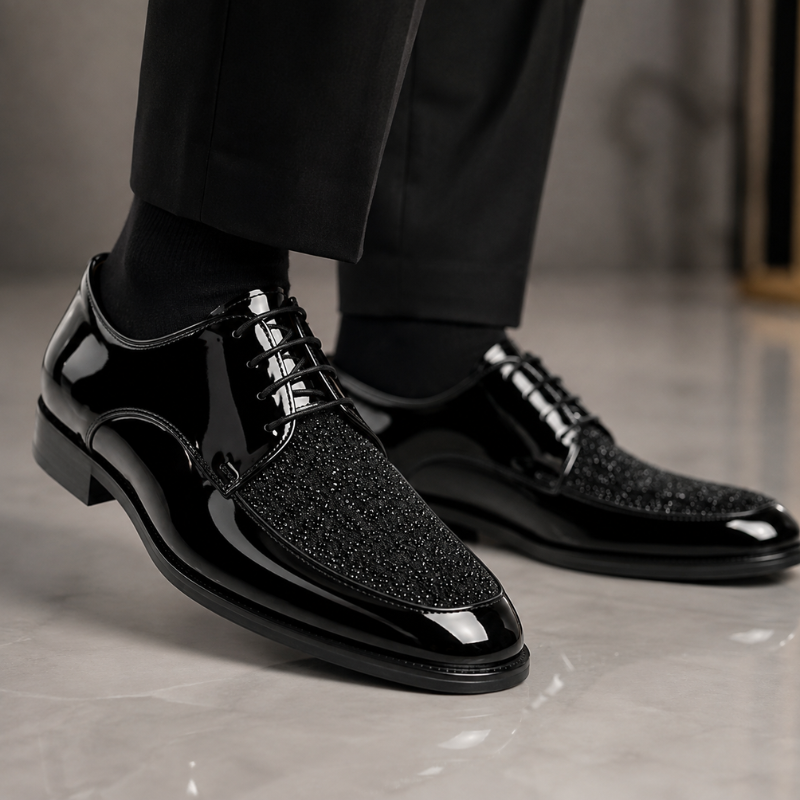 Midnight Patent Glitter Derby Shoes