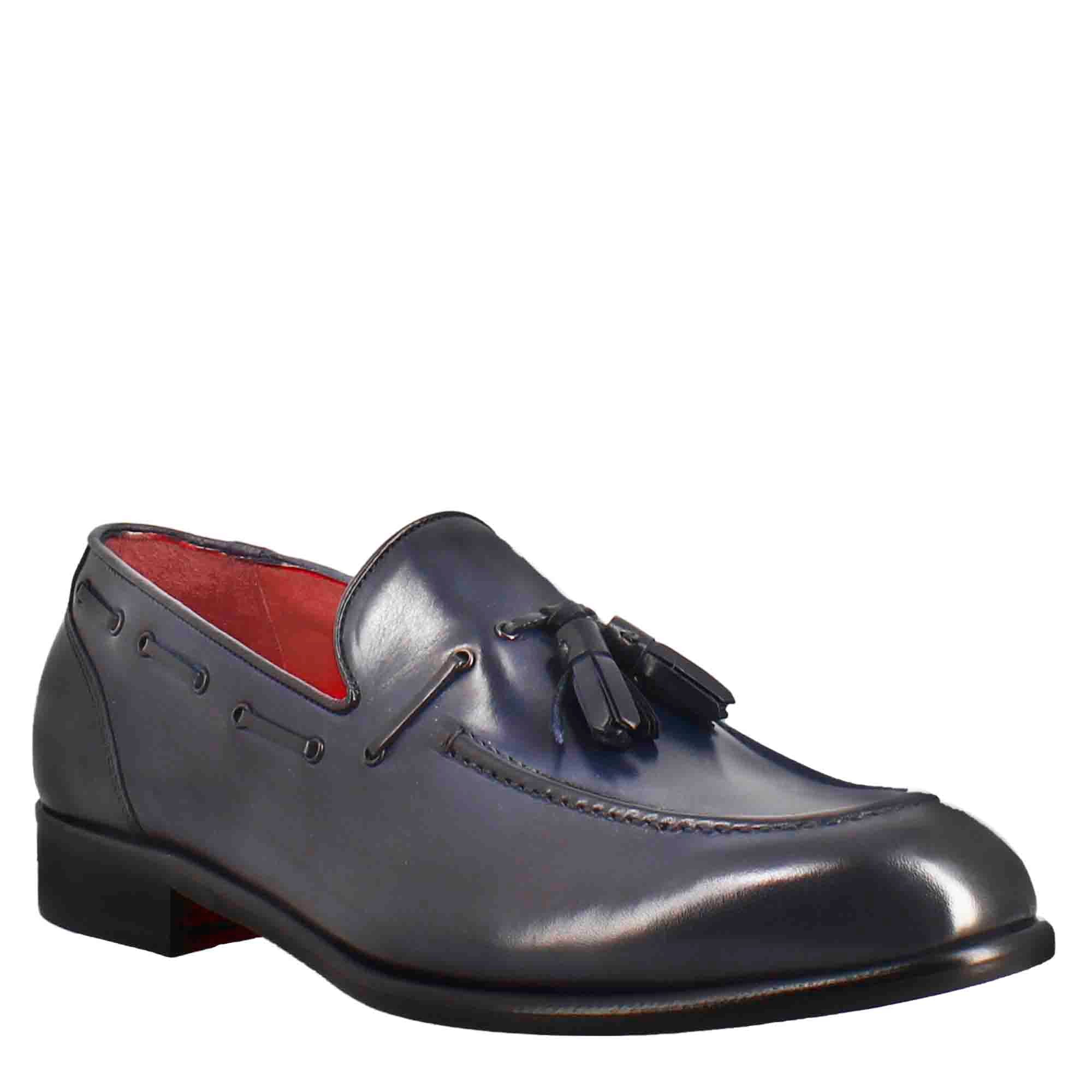 Dark Blue Leather Moccasin