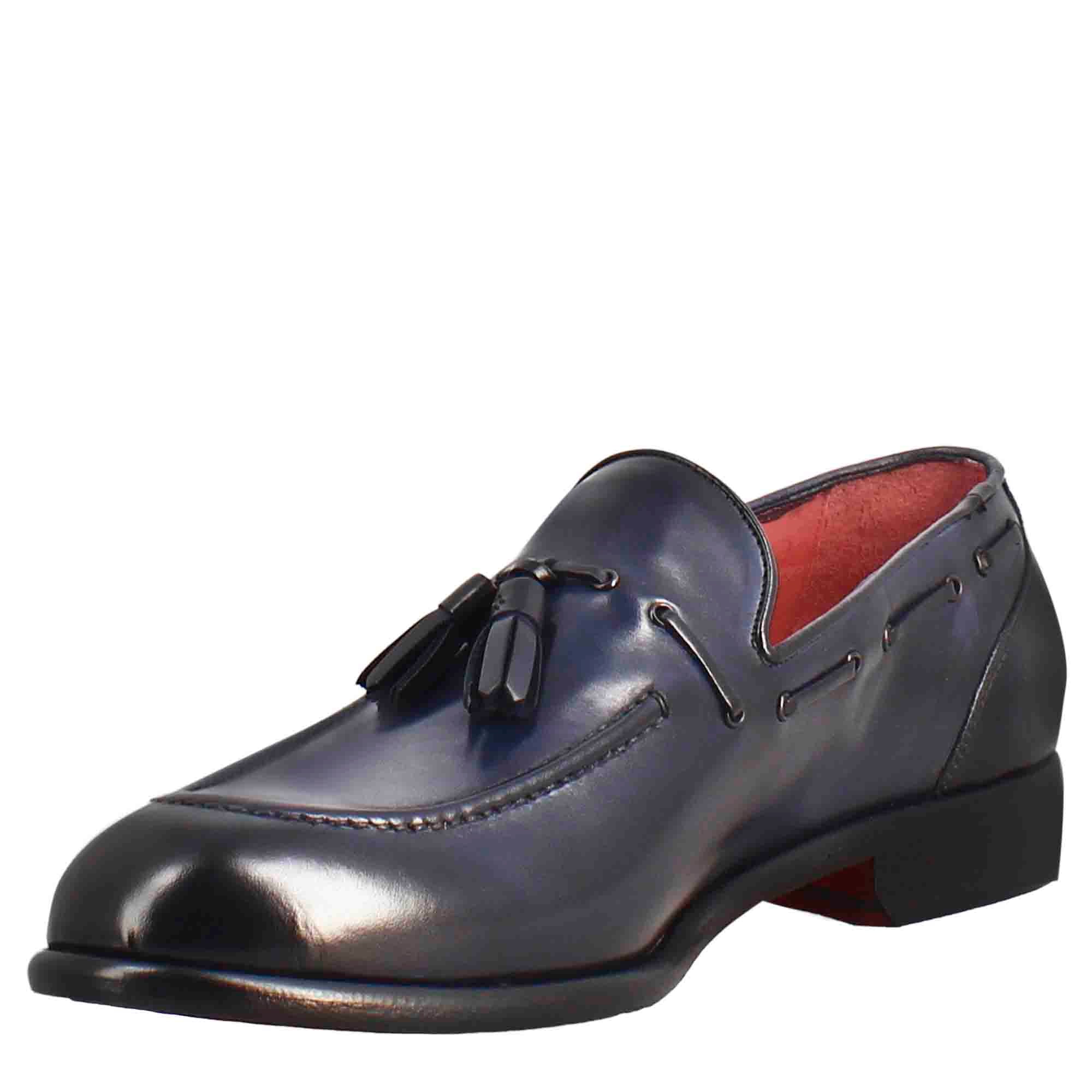 Dark Blue Leather Moccasin