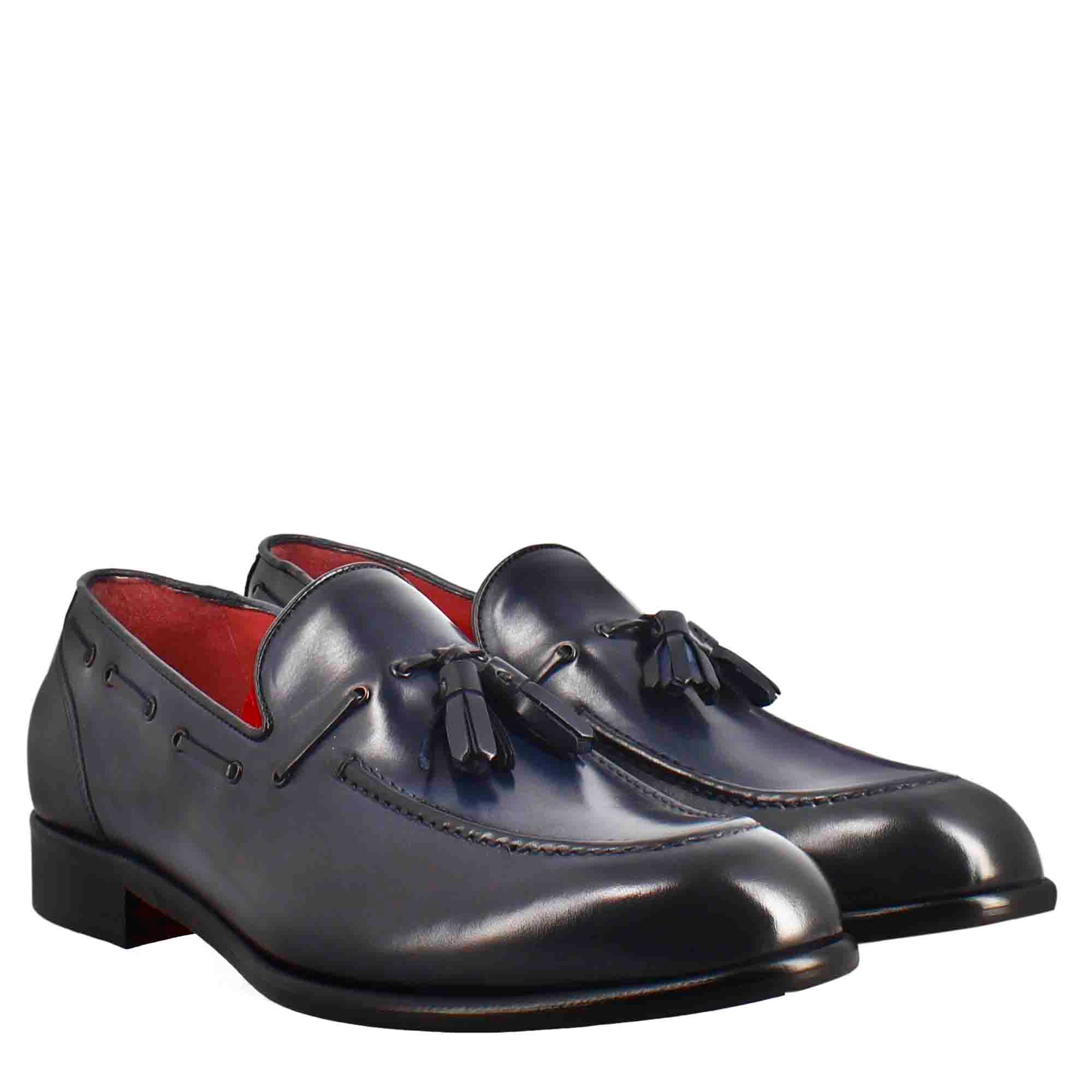 Dark Blue Leather Moccasin