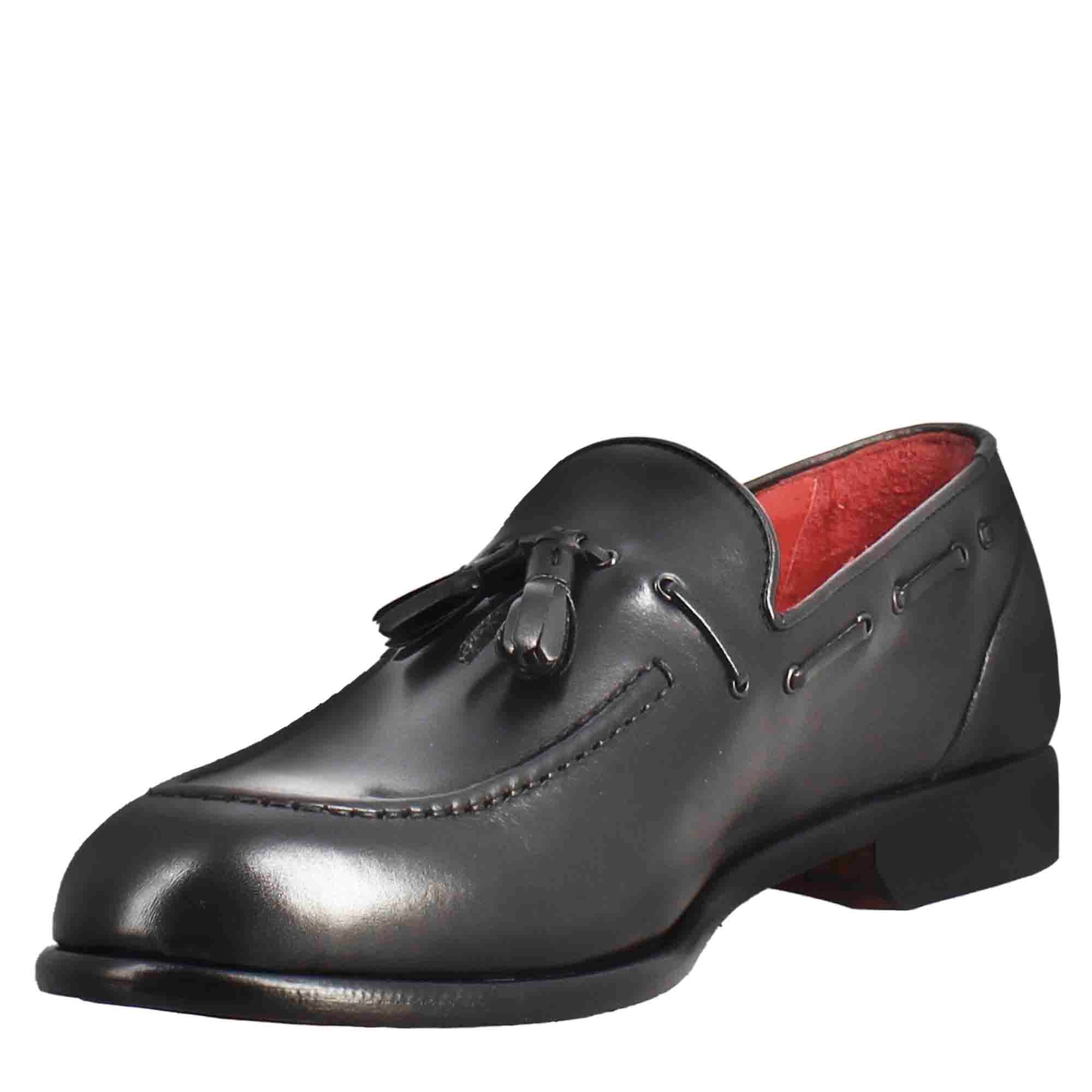 Black Leather Tassel Moccasin