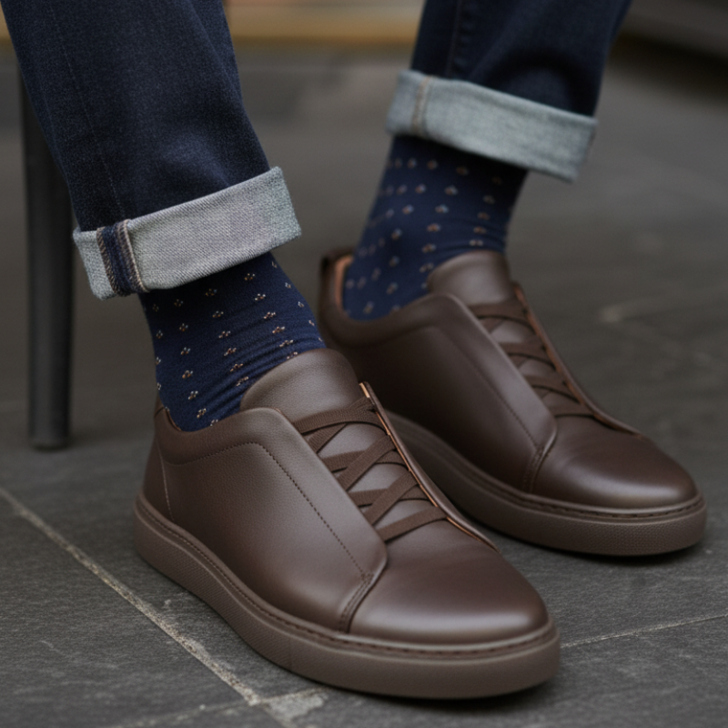 Noir Triple Stitch Leather Sneaker