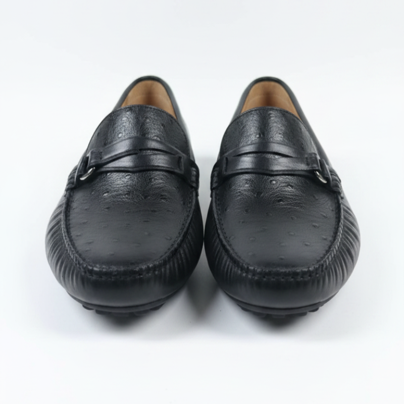 Ostrich Pattern Textured Italian Leather Loafers