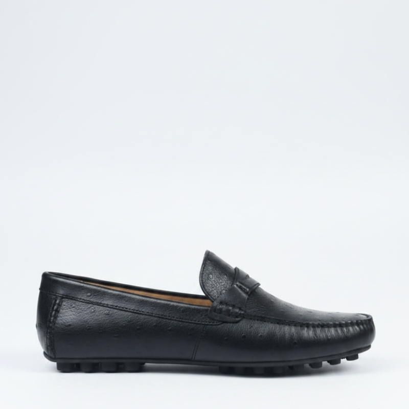Ostrich‑pattern Textured Italian Leather Loafers
