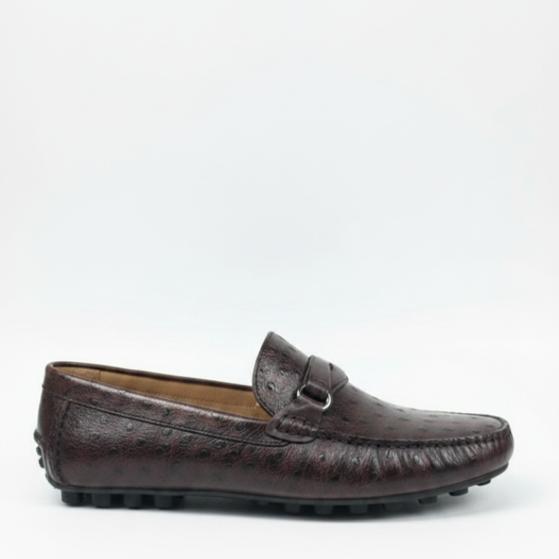 Ostrich‑pattern Textured Italian Leather Loafers