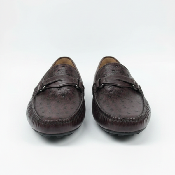 Ostrich Pattern Textured Italian Leather Loafers