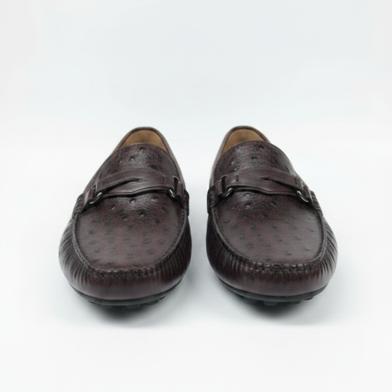 Ostrich Pattern Textured Italian Leather Loafers