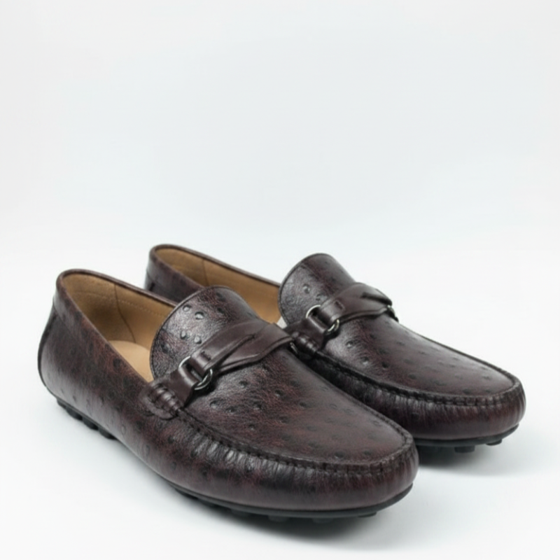 Ostrich‑pattern Textured Italian Leather Loafers