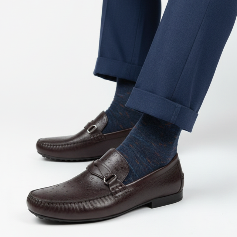 Ostrich Pattern Textured Italian Leather Loafers