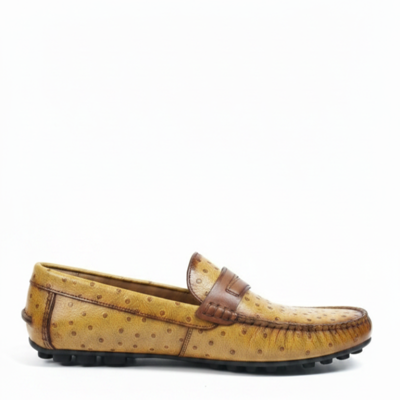 Ostrich Pattern Textured Italian Leather Loafers