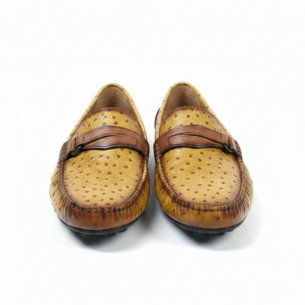 Ostrich Pattern Textured Italian Leather Loafers